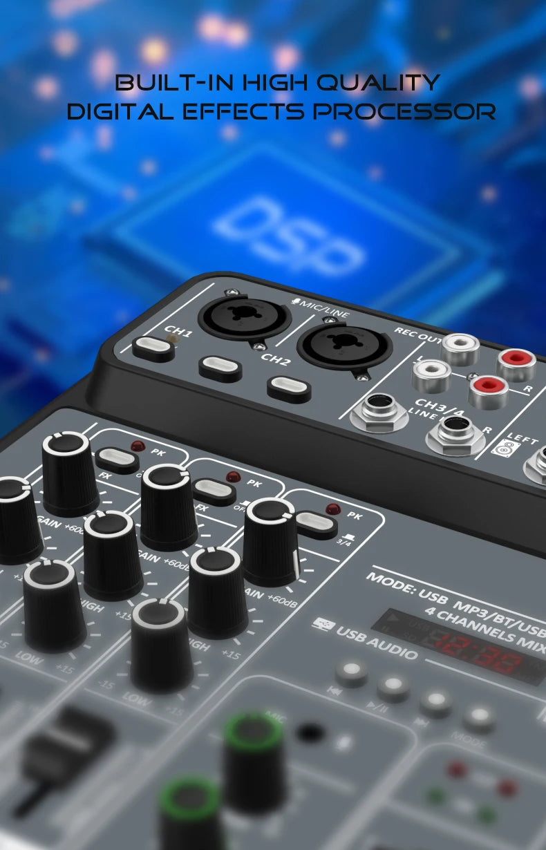 4 Channel Bluetooth Mixer with 48V Phantom Power